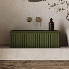 Umywalka betonowa ryflowana nablatowa / wisząca prostokątna 60 x 30 cm WELLE oliwkowa | różne kolory : Kolor - Oliwkowy, Typ montażu - nablatowa