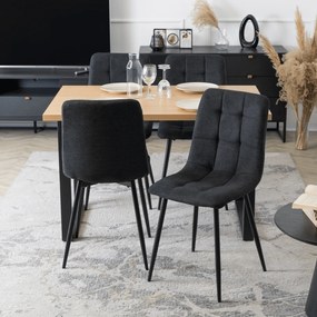 Zestaw Stół Prostokątny VETTEL 120 cm Dąb Złoty/Czarny i 4 Krzesła Tapicerowane PERU 2 Czarne Nowoczesne Loft