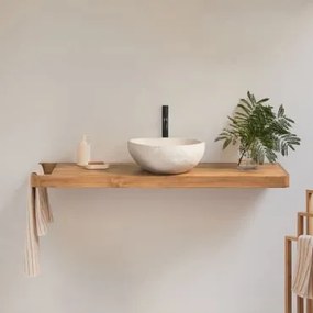 Zestaw Mebli Łazienkowych 130x45 Cm Wiszący Z Drewna Tekowego Neill Drewno Tekowe & Bezlusterkowiec & Czarny Matowy ↑30 Cm Z Zaworem Spustowym Bez Prz