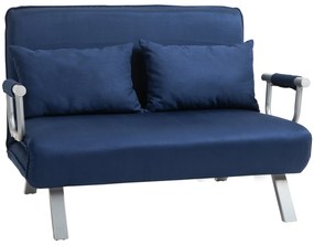 HOMCOM Sofa do Spania, 5-stopniowa Regulacja, Imitacja Zamszu, Rama Metalowa, w zestawie Poduszki, Granatowa