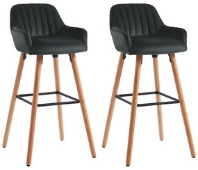 Zestaw 2 stołków barowych ELEANA - Welur i metal efekt drewna - Kolor czarny