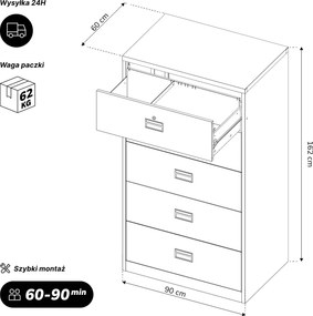 Szafa kartotekowa metalowa z 5 szufladami biała, 900x1620x600 mm: SARA XL V5