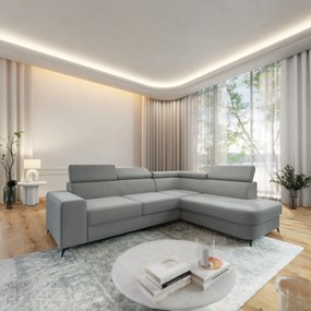 Masseno Narożnik ALVORO z funkcją spania i pojemnikiem na pościel Narozniki L, Rozkładana sofa - Jasnoszary, MATT VELVET 83