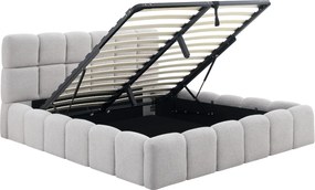 Łóżko Tapicerowane 160x200 cm MURCJA ze Stelażem i Pojemnikiem Dwuosobowe Boucle Szare