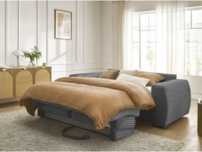 Ciemnoszara sztruksowa rozkładana sofa do spania 220 cm Hugo – Bobochic Paris
