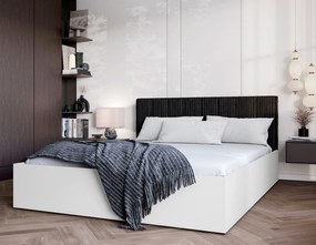 Białe łóżko z czarnym zagłówkiem sztruksowym 140x200 G9-N44