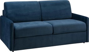 Kanapa 3-osobowa rozkładana typu express z granatowego weluru z siedziskiem z pianki z pamięcią kształtu - Stelaż z szerokimi listwami 140 cm - Materac 14 cm CALIFE