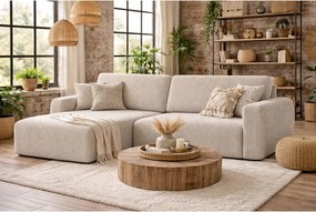 Narożnik z funkcją spania i pojemnikiem Ariel L, tkanina sztruksowa Poso, Beżowy, Lewy