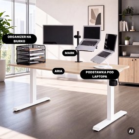 Duże biurko sit-stand do pracy Aria 160×80 cm, dąb sonoma/biały