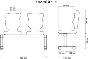 Zestaw siedziskowy - ławka szkolna na korytarz Bench 2-osobowa, rozmiar 4-6, podstawa czarna