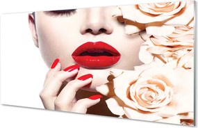 Szklany Panel Róże i Czerwone Usta Kobiety
