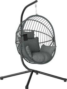 Outsunny Outdoor Wiszący Fotel z poduszką, Egg-Chair, 120 cm x 106 cm x 188 cm, Szary
