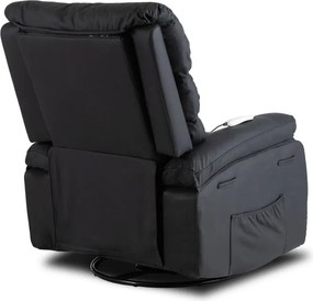 Fotel Masujący BRUCE Rozkładany Czarny Ekoskóra Nowoczesny
