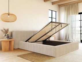 Łóżko ze skrzynią 180 x 200 cm – Sztruks w grube prążki – Beżowy – TIMANO II marki Pascal Morabito