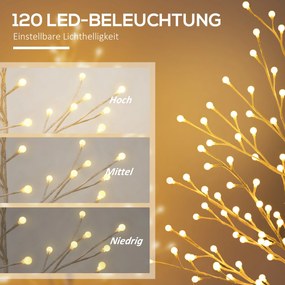 HOMCOM Sztuczna brzoza z 120 diodami LED, 3 poziomy jasności, składane gałęzie, IP44, 150 cm, Biały