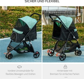 PawHut Wózek dla zwierząt domowych, składany, z osłoną przeciwdeszczową, 2 uchwyty na napoje, Niebieski + Zielony