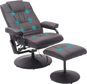 HOMCOM Fotel do Masażu Relax z Podnóżkiem 10 Punktów Wibracji Elegancki Brązowy | Aosom PL