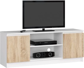 Szafka RTV AKORD Biała 140 cm 2 drzwi kolor Dąb Sonoma mat 2 półki 140x40x55 cm