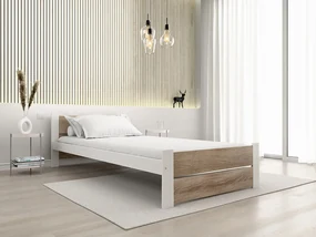 Łóżko IKAROS DOUBLE 90 x 200 cm, biały/dąb sonoma Stelaż: Ze stelażem listwowym rolowanym, Materac: Materac Somnia 18 cm