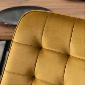 Zestaw Stół Okrągły Rozkładany HARRY 102-142 cm Dąb Craft/Czarny i 4 Krzesła Tapicerowane RICK Musztardowe Nowoczesne