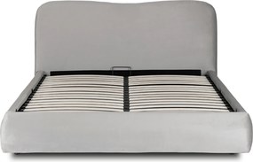 Łóżko Tapicerowane 180x200 cm ze Stelażem i Pojemnikiem Dwuosobowe BRISTOL Szare Welurowe