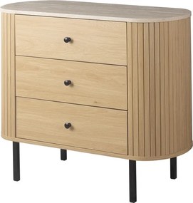 Owalna komoda z szufladami ryflowana Fabia 80 cm, dąb/trawertyn