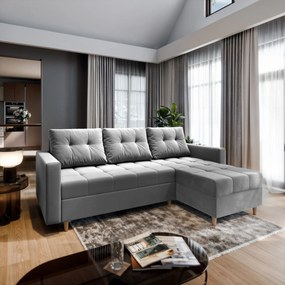 Masseno Narożnik MILO z funkcją spania i pojemnikiem na pościel Narozniki L, Rozkładana sofa - Jasnoszary, PAROS 05
