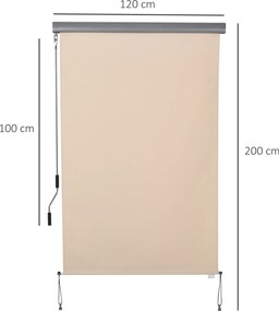 Outsunny Markiza Pionowa na Balkon, Markiza Pionowa, Ochrona przed Wiatrem, Rolka Boczna, Osłona, Ręczny Mechanizm Korbkowy, Polyester+Aluminium, Kremowy, 200 x 120 cm