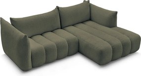 Zielony narożnik z materiału bouclé (prawostronny/z szezlongiem) Azra – Bobochic Paris