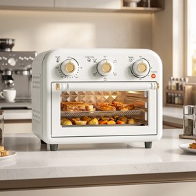 HOMCOM Frytkownica na gorące powietrze 12 l Mini piekarnik z termoobiegiem, 5 programów, blacha i kosz, 1200 W, nadaje się do zmywarki | Aosom PL