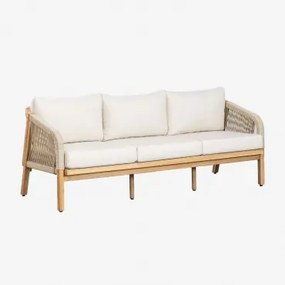 3-osobowa Sofa Ogrodowa Z Drewna Akacjowego Dubai Gardenia Biel & Rustykalny Brąz Akacjowy - Sklum