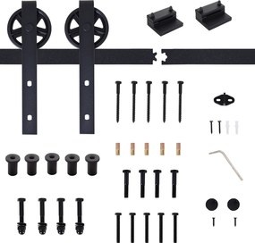 HOMCOM Zestaw okuć dla drzwi przesuwnych, rustykalny design, stal węglowa, 200x4x0,6 cm, do 90 kg, czarny