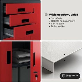 Szafa biurowa metalowa z sejfem antracytowo-czerwona, 900x1850x400 mm: FILIP II