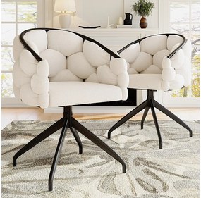 Zestaw 2 obrotowych krzeseł do jadalni z oparciem i czarną metalową ramą - beżowy aksamit