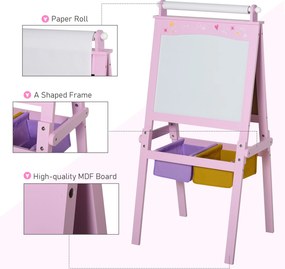 Tablica dziecięca HOMCOM tablica do rysowania dla dzieci konstrukcja 3 w 1 tablica do zabawy 2 zdejmowane kosze magnetyczne dla dzieci powyżej 3 lat MDF włóknina kolor różowy 58,5 x 50,5 x 118 cm