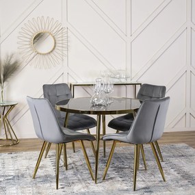 Szklany stół w stylu glamour Tinga 100 cm, czarny marmur/złoty