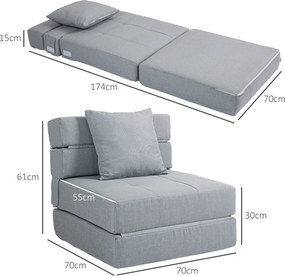 HOMCOM Fotel rozkładany z funkcją spania i poduszką jasnoszary nowoczesny styl | Aosom PL