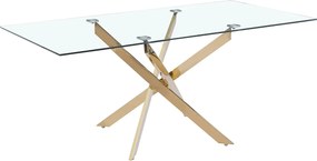 Prostokątny stół jadalniany z przezroczystego hartowanego szkła i złotego metalu – dla 6 osób – CHIARA