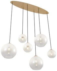 Lampa wisząca w stylu Hotel Chic mosiężna z białym szkłem prostokątna 6-punktowa - MistyElegancki hotelowy Oswietlenie wewnetrzne