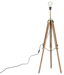 Rustykalna lampa podłogowa statyw drewniany ze starożytnym mosiądzem - Cortin Rustykalny / Vintage Oswietlenie wewnetrzne