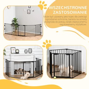 PawHut 2 w 1 Ogrodzenie dla Zwierząt Domowych, Wybieg dla Szczeniąt, Brama Bezpieczeństwa, Składany, Metal, 300 x 3 x 74,5 cm, Czarny