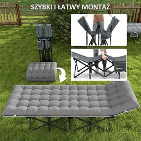Outsunny Łóżko polowe składane z materacem, poduszką i boczną kieszenią 190 x 65 x 37 cm do 150 kg Jasnoszary