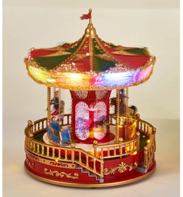Świąteczna karuzela LED z muzyką i obrotowymi figurkami, 23 x 28 cm
