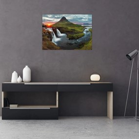 Obraz na szkle - Kirkjufell o zachodzie słońca (70x50 cm)
