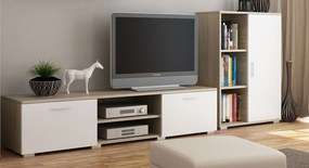 Nowoczesna komoda pod telewizor - biała + dąb sonoma R8-W20