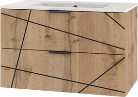 Szafka ścienna 80 cm z umywalką wpuszczaną Wood 01, dąb wotan - zestaw 3