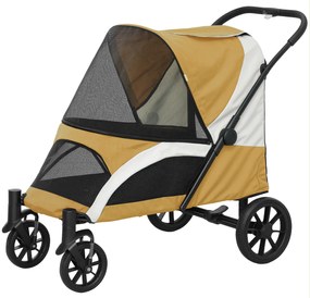 PawHut Wózek dla Psów, Składany Wózek dla Dużych Psów, Wózek dla Zwierząt z 4 Kołami, Linami Bezpieczeństwa, Hamulcami, Brązowy