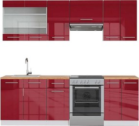 Aneks kuchenny bordowy wysoki połysk/biały 240x60x81.6 fame-line