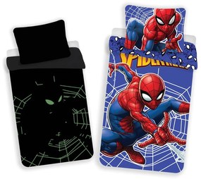Czerwono-niebieska bawełniana fluorescencyjna pościel dziecięca jednoosobowa 140x200 cm Spider-man – Jerry Fabrics