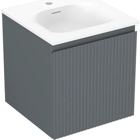 Mexen Rivel szafka łazienkowa 45 cm z umywalką Vela, 1 szuflada, ryflowana , grafit mat/biała mat - 91A20-04547-1-BF66-W23M01